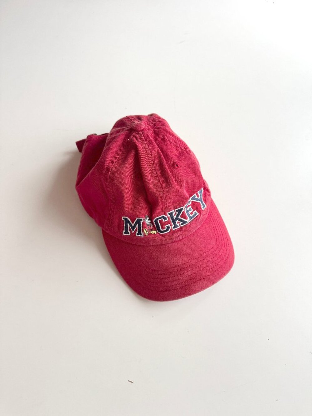 DISNEY Mickey Mouse Embroidered Red Cotton Canvas Baseball Cap Hat, One Size
